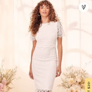 Lulu's Devotion white lace short sleeve midi dress